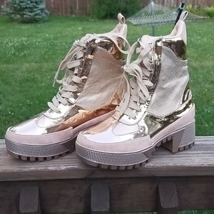 NWOT Rose Gold Platform Lace Up Boots